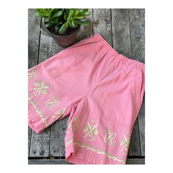 Vintage 80s 90s High Waist Shorts Bubblegum Pink Handpainted Floral - Picture 2 of 9